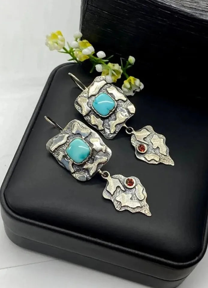 Irregular Geometric Long Pendant Drop Earrings Tribal Turquoise Zinc Alloy Jewelry