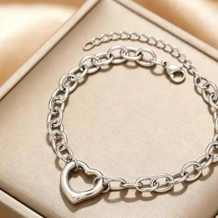 Irregular Hollow Heart Titanium Steel Bracelet for Women Ladies Jewelry Gift