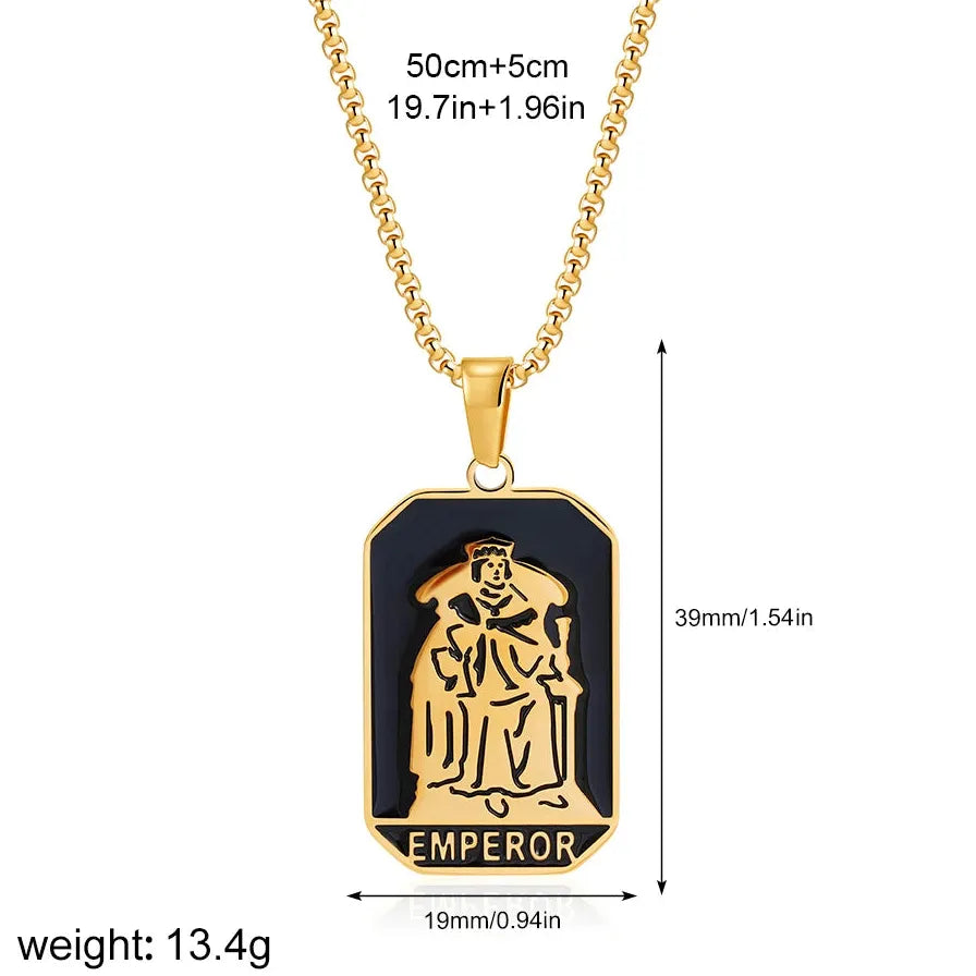 Vintage Gold Plated Stainless Steel Tarot Card Pendant Necklace for Women Punk