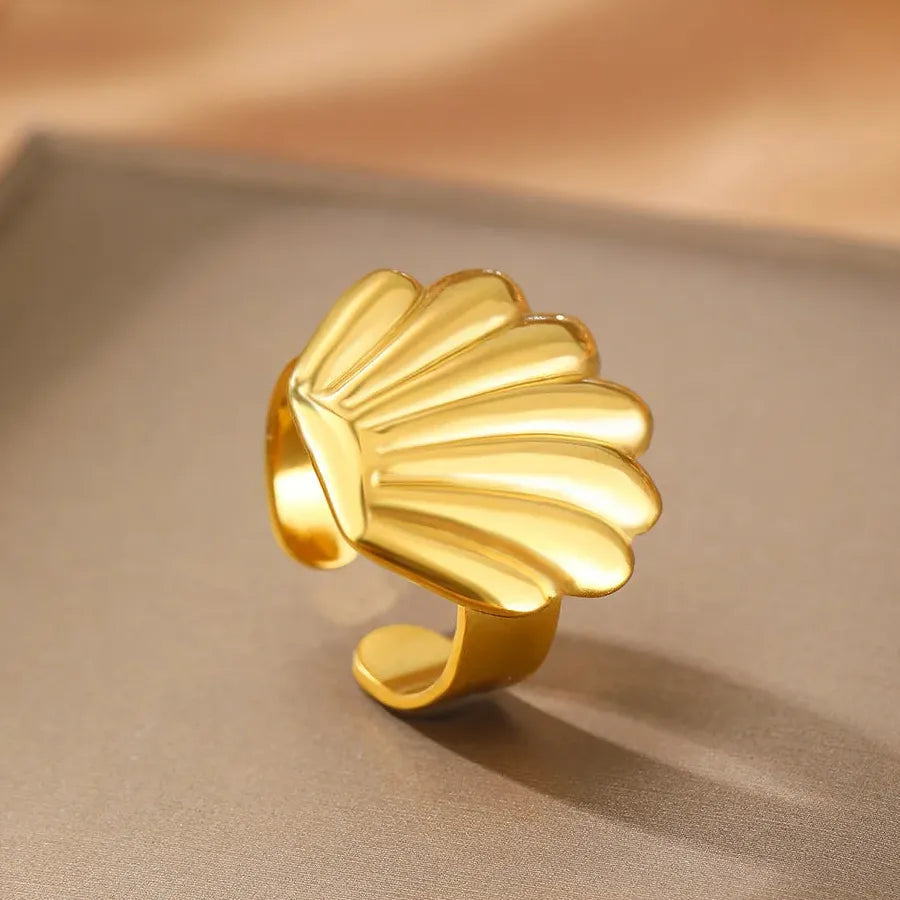 Vintage Stainless Steel Ocean Starfish Scallop Open Ring for Women Men Jewelry
