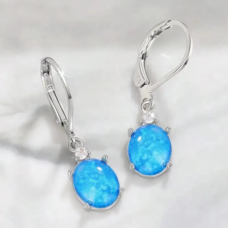 Copper Oval Cut Blue White Water Drop Dangle Earrings for Women Bohemian Jewelry