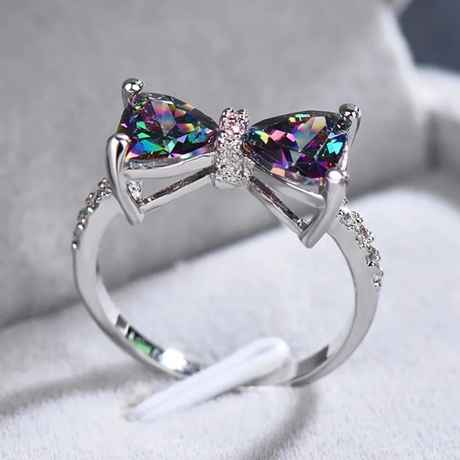 Multi-colored CZ Geometric Bow Ring for Women Wedding Party Gift