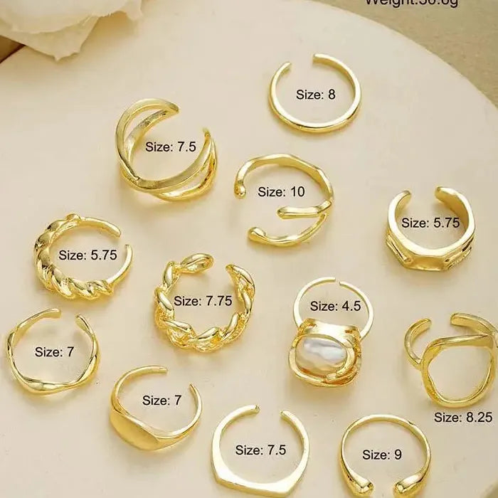 12Pcs Women’s Retro Irregular Geometric Adjustable Fashion Rings Set