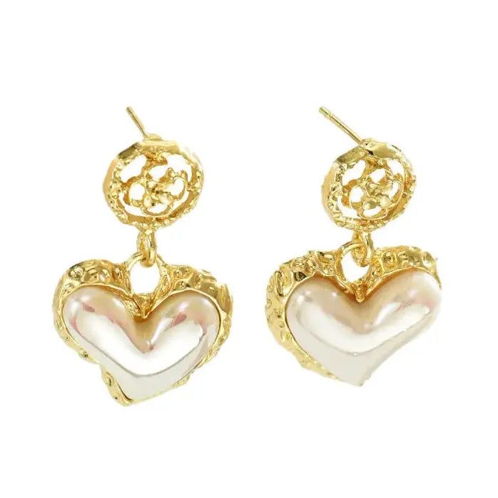Geometric Heart Shaped Imitation Pearl Drop Earrings Vintage Boho Jewelry