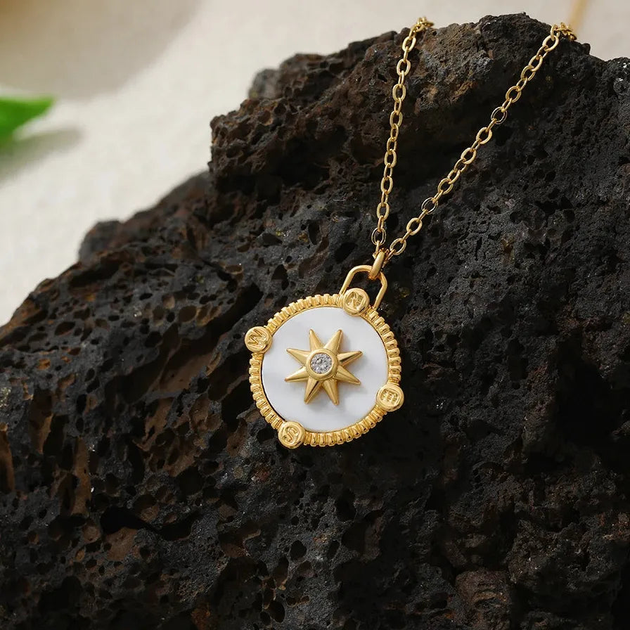 18k Gold Plated White Opal Geometric Pendant Necklace for Women Hypoallergenic Jewelry