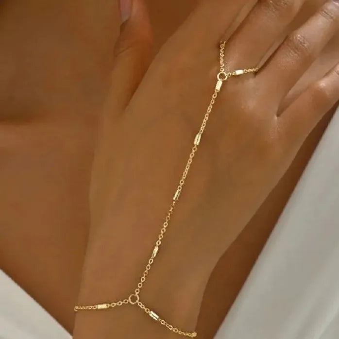 Gold Color Square Hand Chain Bracelet for Women Link Jewelry Gift