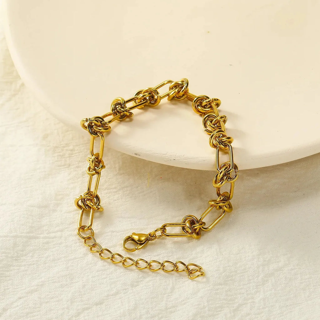 18K Gold Plated Geometric Knot Chain Bracelet Waterproof Unisex Gift Jewelry
