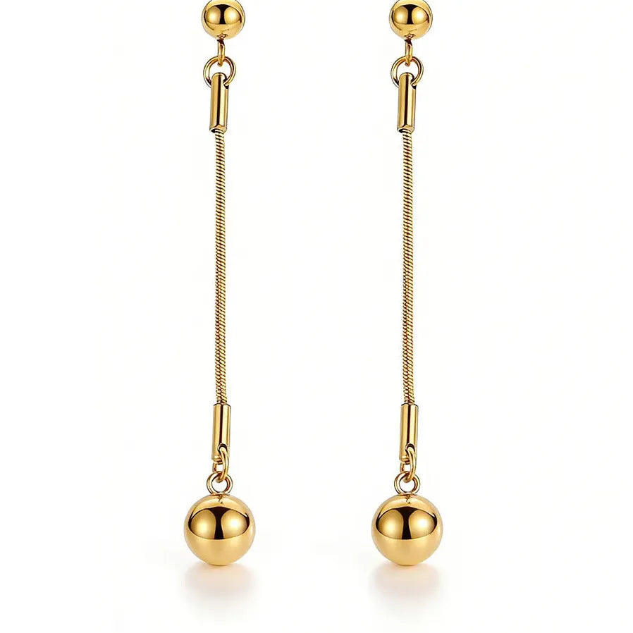 Stainless Steel Round Ball Tassel Dangle Earrings for Women Elegant Jewelry Gift