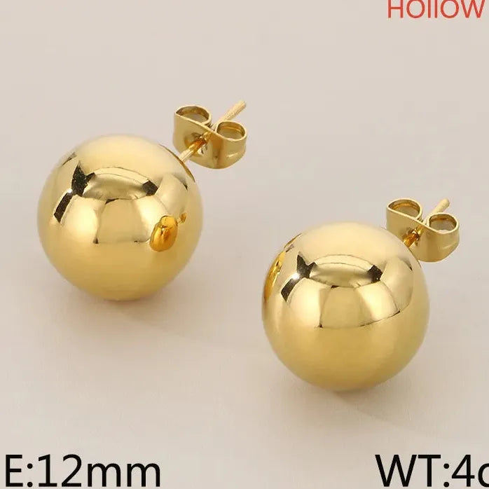 Gold Stainless Steel Hollow Ball Stud Earrings for Women Wedding Jewelry