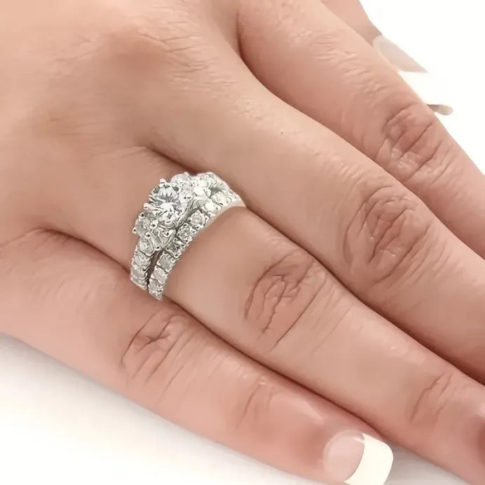 Women’s Bridal Ring Set Cubic Zirconia Brass Silver Gold Color Jewelry