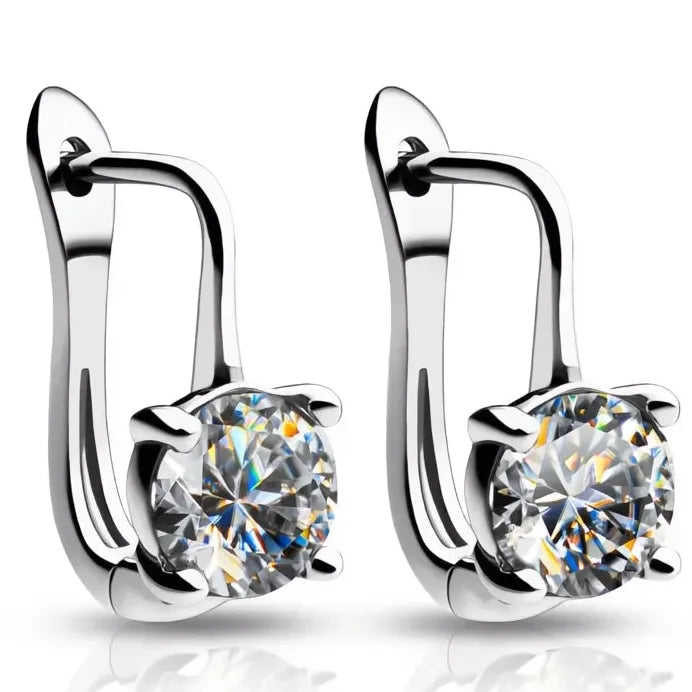 Silver Geometric U Hoop Earrings with Cubic Zirconia Sparkle for Women