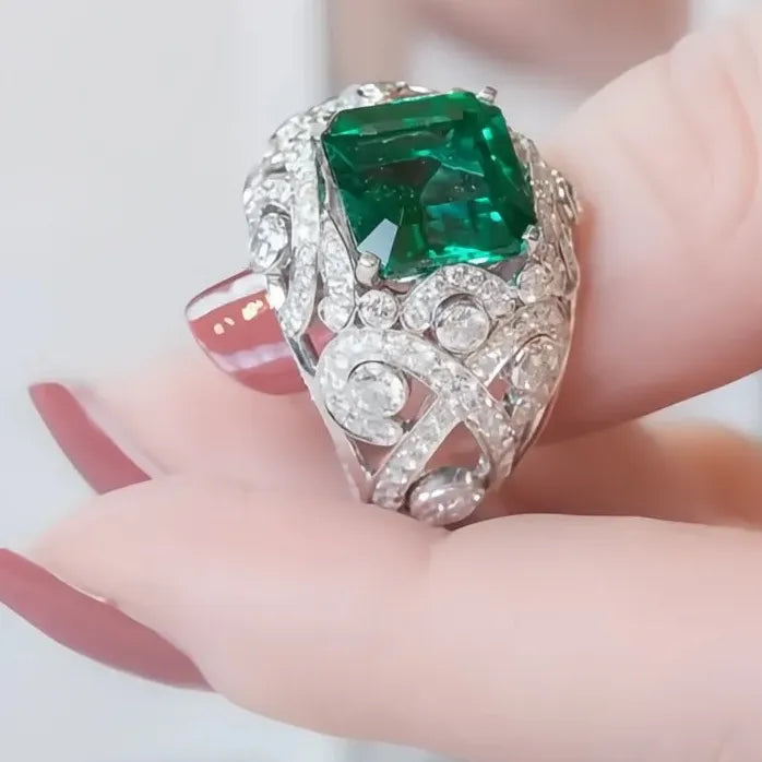 Green Cubic Zirconia Brass Wedding Band Ring for Women Anniversary Jewelry