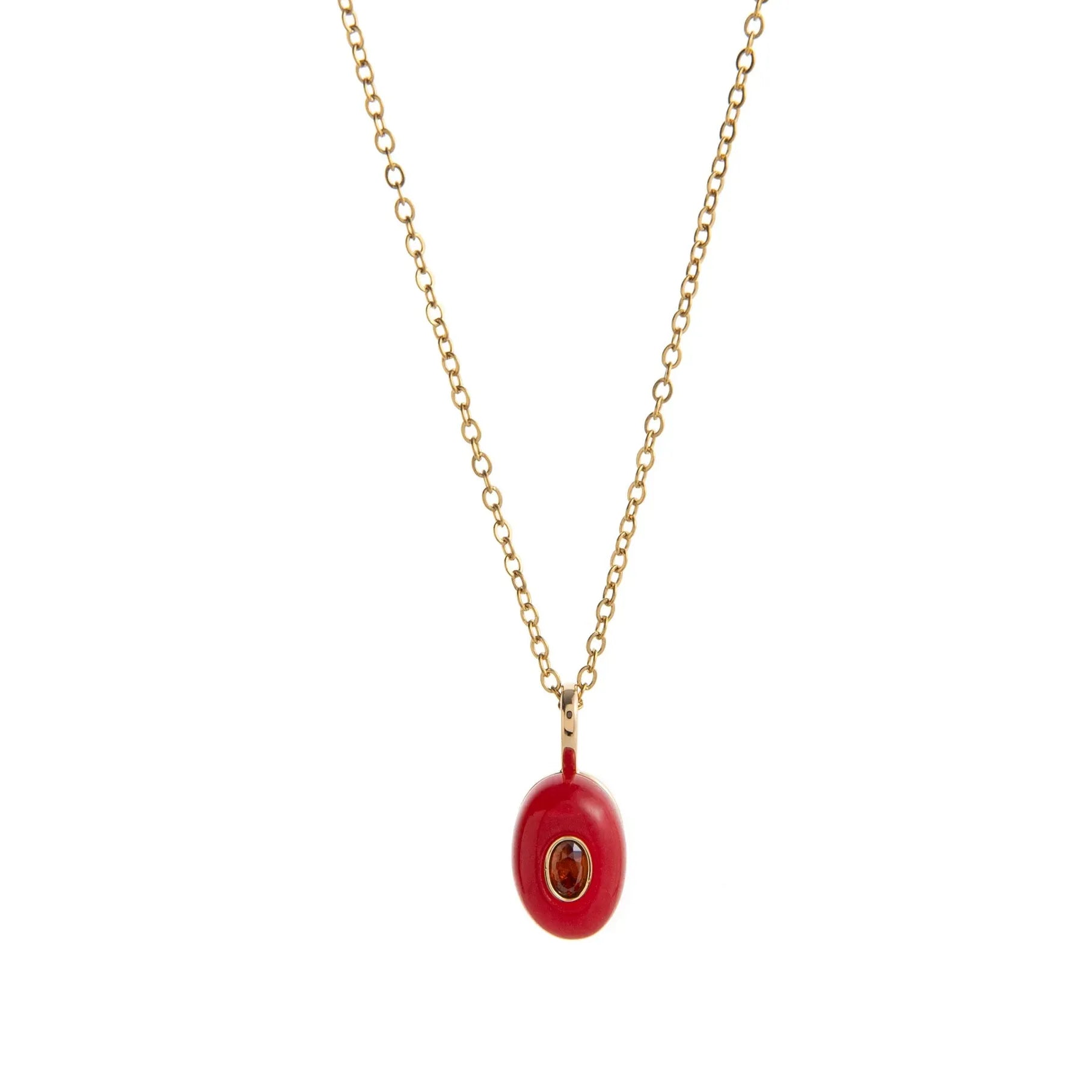18K Gold Plated Stainless Steel Oval Multicolor Zircon Pendant Necklace Choker