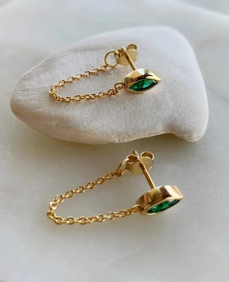 Green Women's Crystal Drop Earrings Luxurious Su Chain Pendant Wedding Jewelry