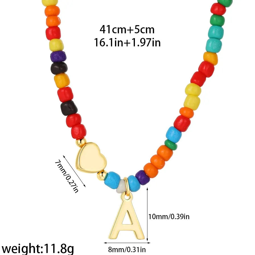 18k Gold Plated Alphabet Letter Pendant Necklace Beads Mini Heart Choker Women