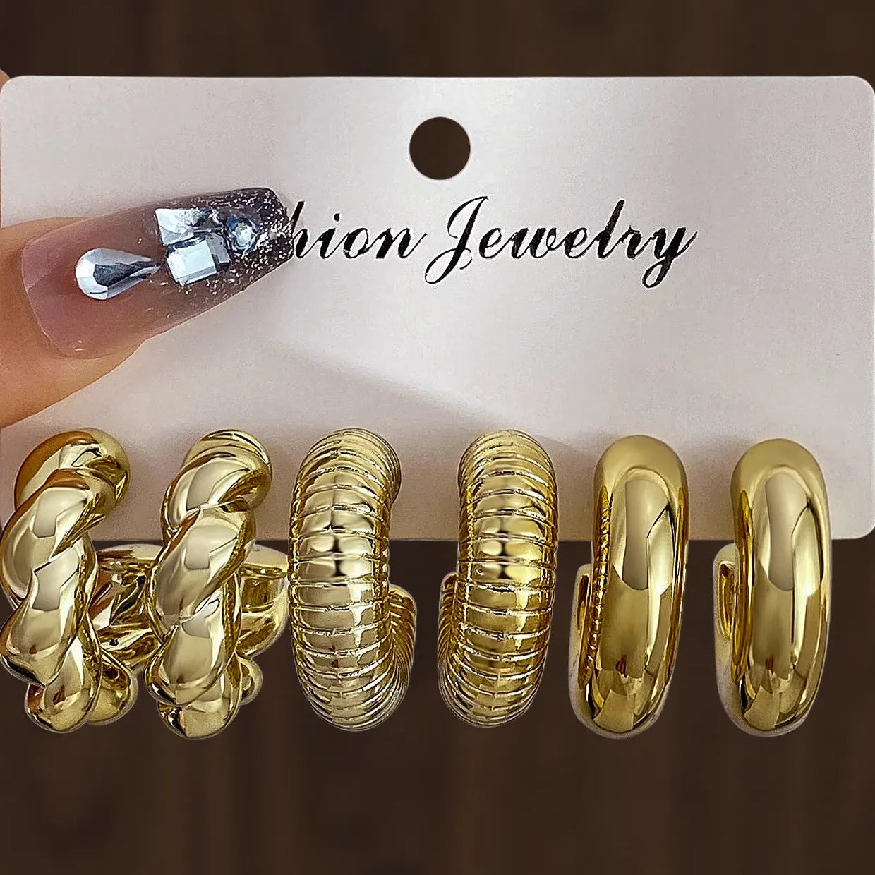 6Pcs Chunky Gold Waterdrop Hoop Earrings Zinc Alloy Vintage Bohemia
