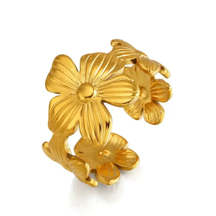 Adjustable Stainless Steel Flower Plant Ring for Women and Girls Jewelry