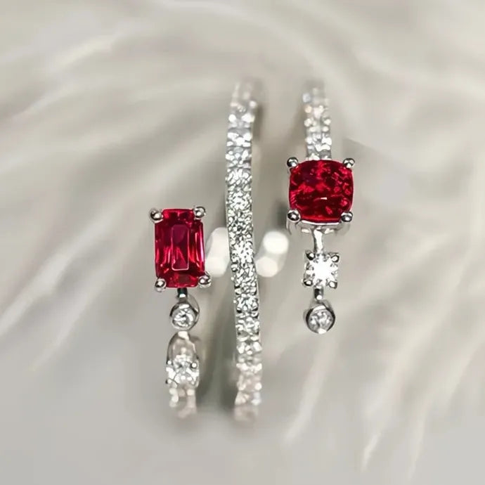 Silver Color Red Cubic Zirconia Geometric Wedding Ring for Women Brass