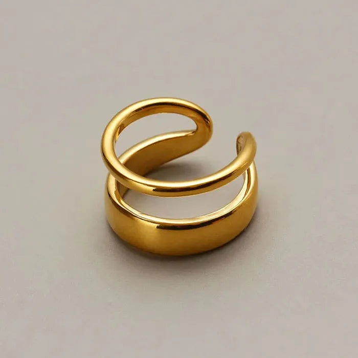 Stainless Steel Double-Deck Adjustable Punk Vintage Open Ring Women Jewelry
