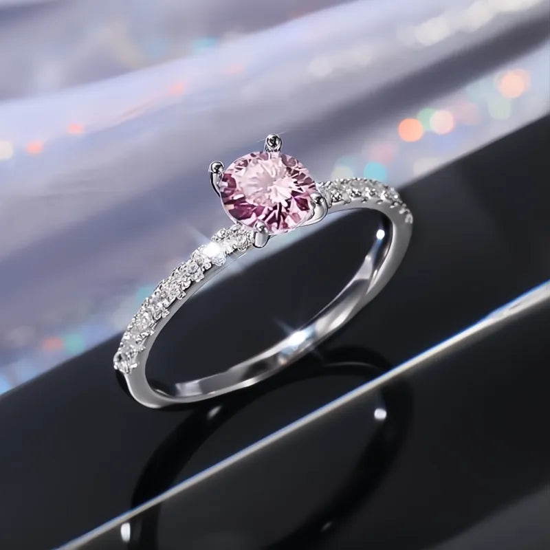 4-Prong Cubic Zirconia Wedding Ring for Women Brass Band Simple Fashion Proposal Jewelry
