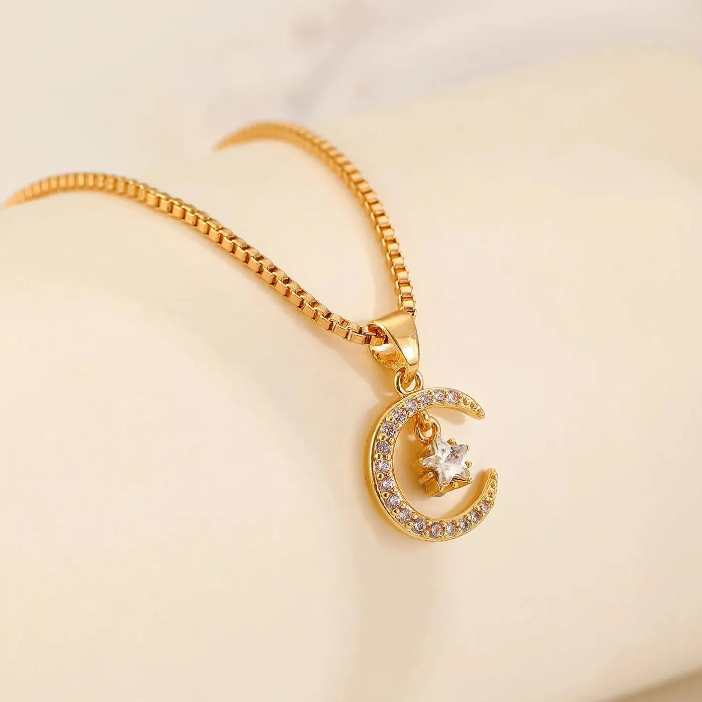 Copper Sun Moon Pendant Necklace with Rhinestones Vintage Jewelry Gift