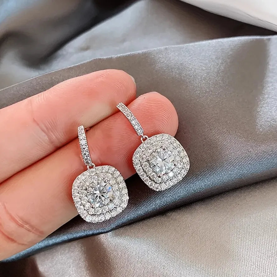 Women's Geometric Cubic Zirconia Silver Dangle Earrings Wedding Jewelry