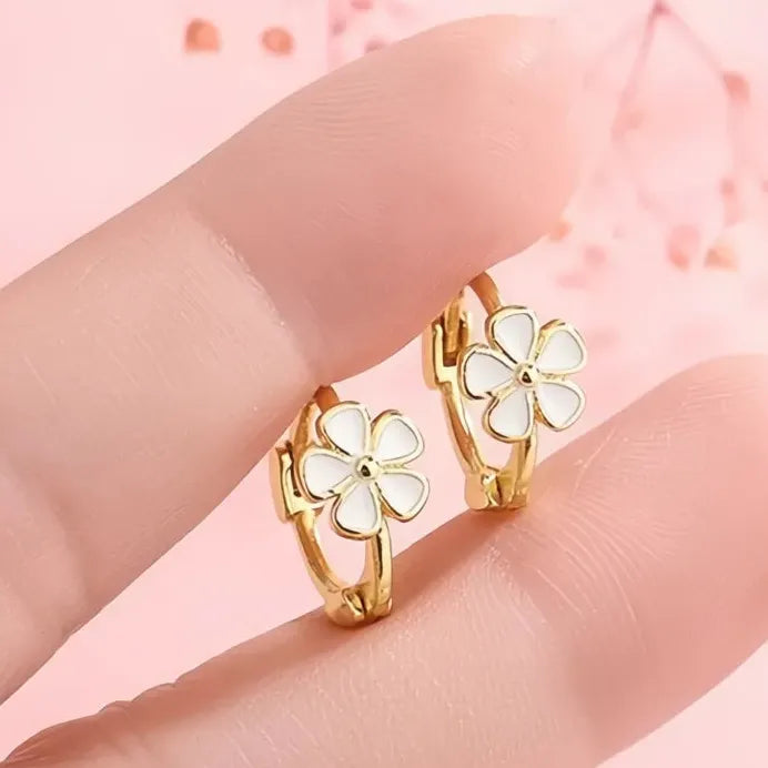 White Flower Hoop Earrings for Women Copper Alloy Wedding Jewelry