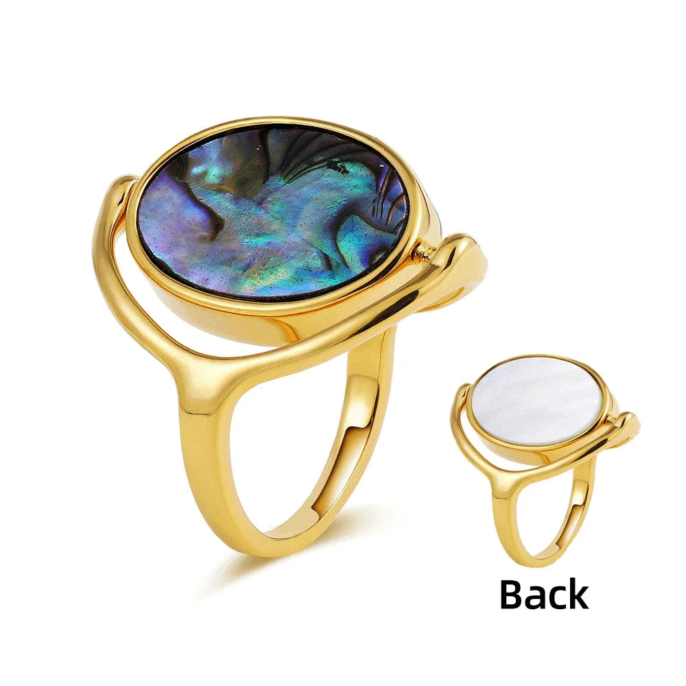 Rotatable Double Sided Opal Ring Women Stainless Steel Geometric Statement Jewelry