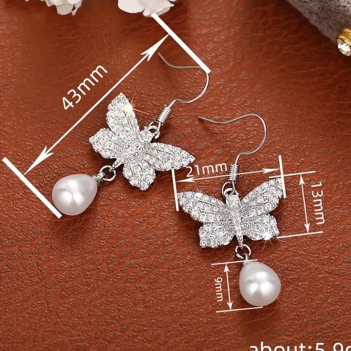Butterfly Women’s Imitation Pearl Drop Earrings Cubic Zirconia Jewelry