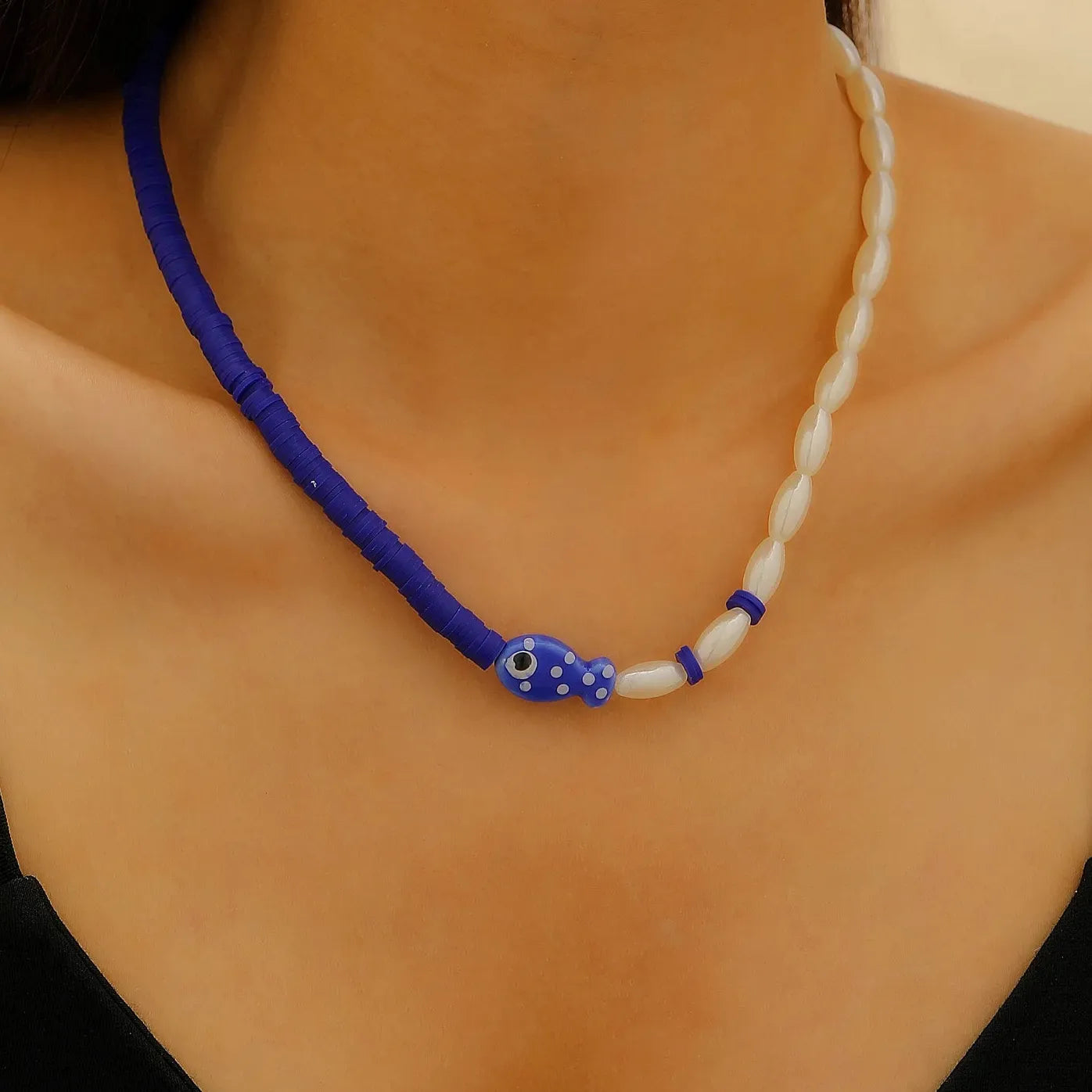 Handmade Rope Ceramic Fish Conch Pendant Necklace Women Starfish Shell Choker Jewelry