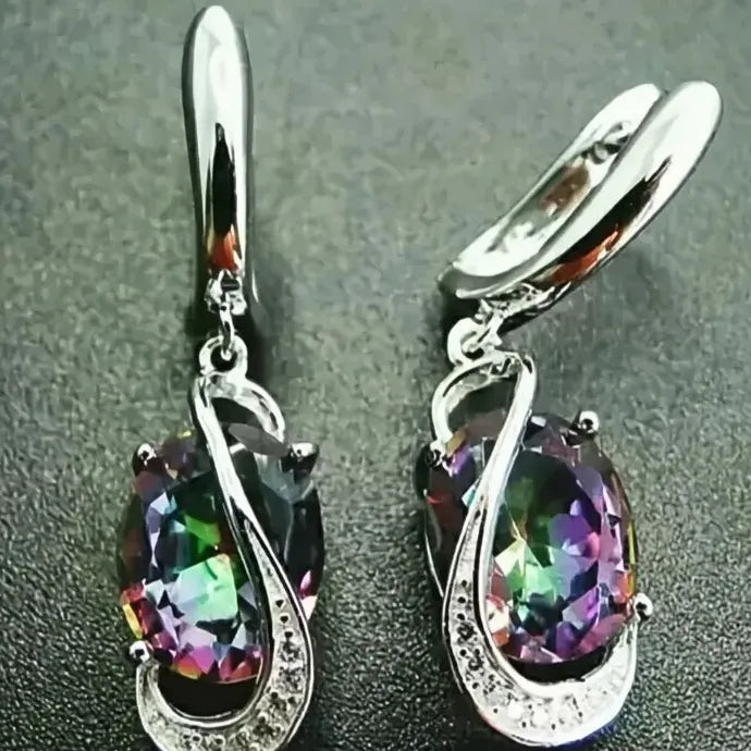 Multi-colored Geometric CZ Dangle Earrings Brass Drop Earrings for Women Gift