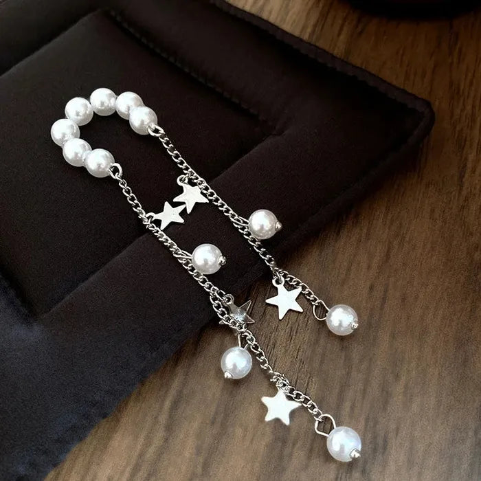 Adjustable Pearl Beaded Tassel Clip Earrings Non-Pierced Ear Cuff Gift