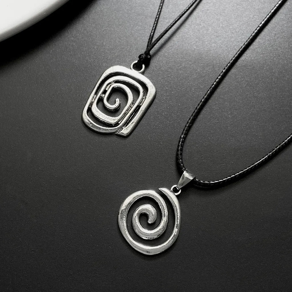 Vintage Spiral Vortex Zinc Alloy Circle Pendant Leather Necklace Women Unisex