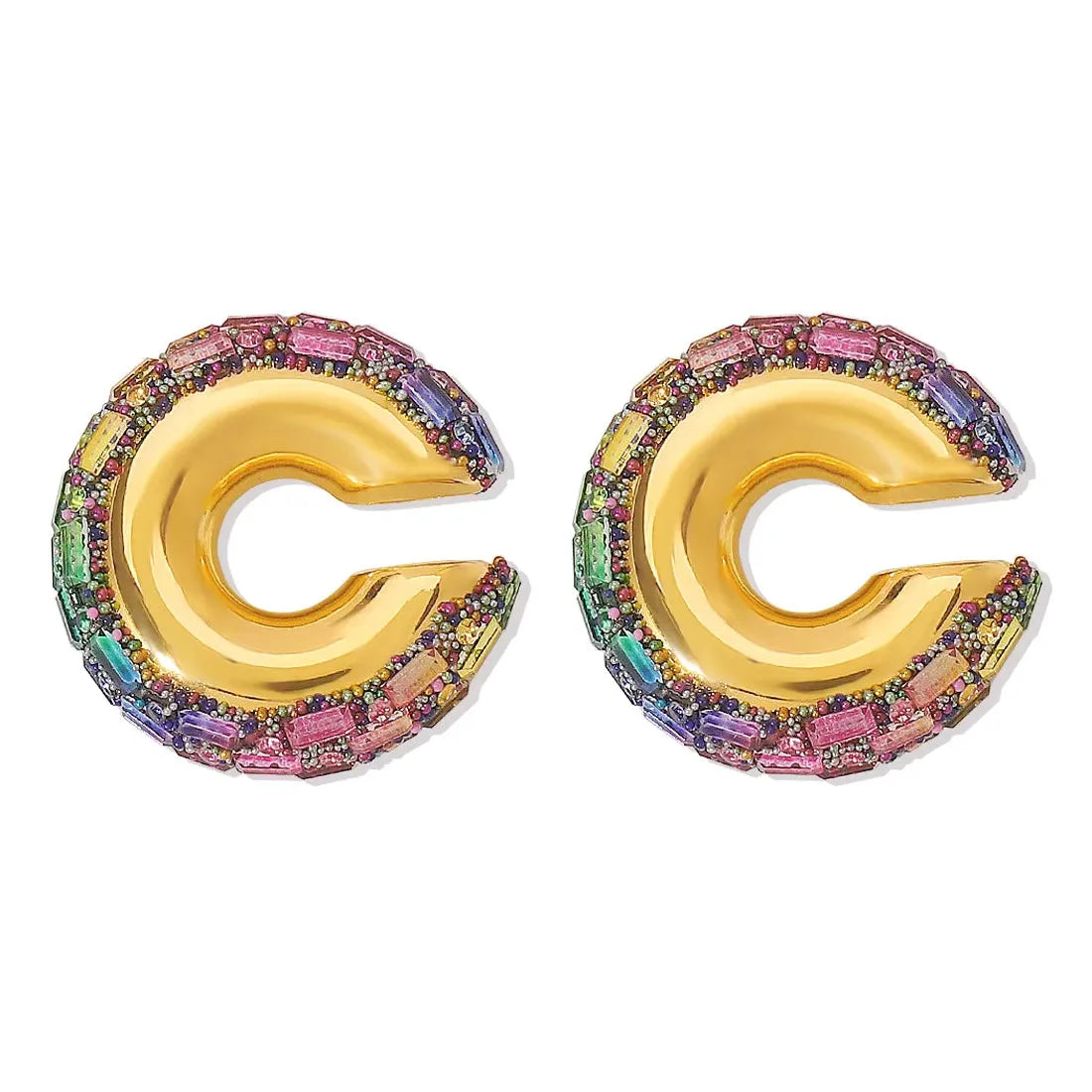 Luxury Colorful Crystal C-Shape Zinc Alloy Clip Ear Cuffs for Women