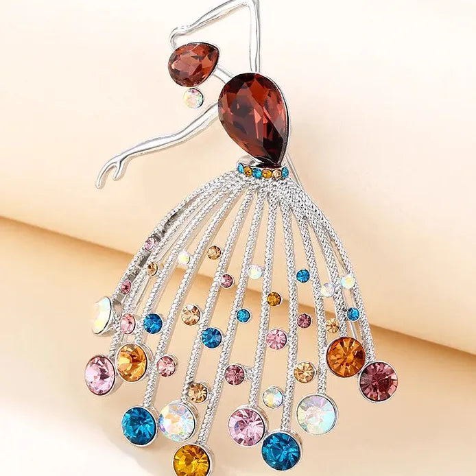 Vintage Rhinestone Ballet Girl Brooch Pin Elegant Gift for Women