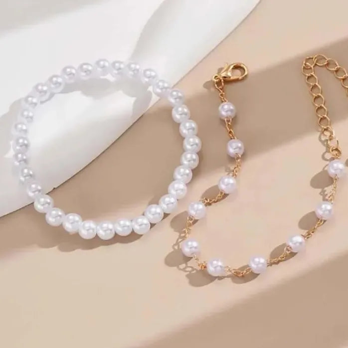 Elegant Retro White Imitation Pearl Double Layer Bracelet for Women Jewelry Gift