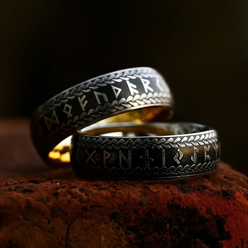 Vintage Nordic Viking Rune Ring 316L Stainless Steel Couple Amulet Jewelry Men Women