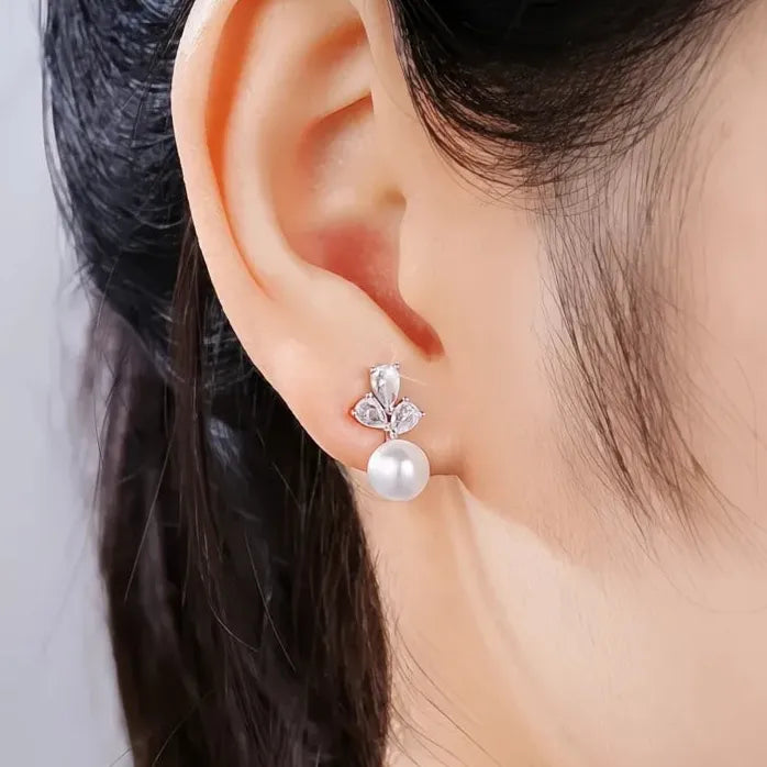 Elegant Dainty Simulated Pearl Earrings with Cubic Zirconia for Women