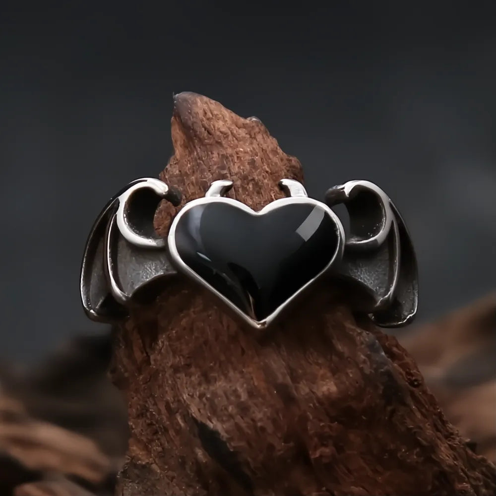 Simple Vintage 316L Stainless Steel Heart Ring Unisex Punk Biker Couple Wedding Jewelry