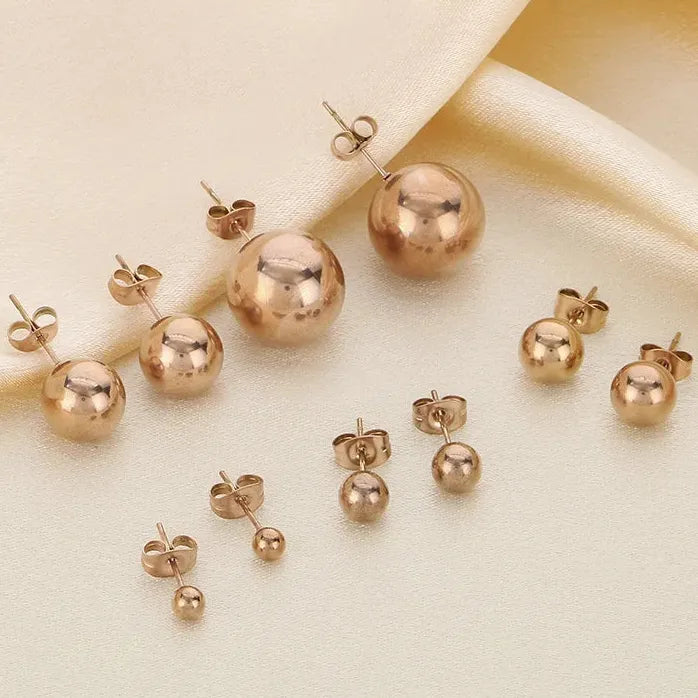 Gold Stainless Steel Hollow Ball Stud Earrings for Women Wedding Jewelry