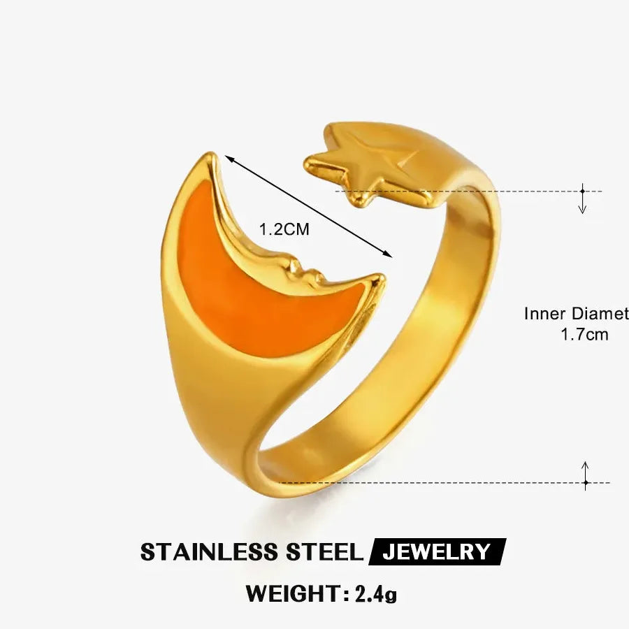 Adjustable Stainless Steel Moon Star Drip Oil Ring Waterproof for Women Men