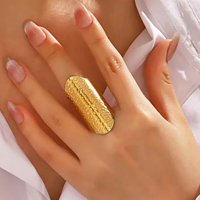 Stainless Steel Geometric Mood Tracker Ring for Women Gold Tone Jewelry
