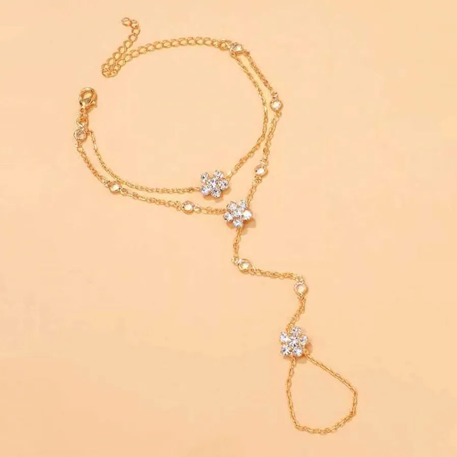 Adjustable Zircon Flower Bracelet for Women Crystal Jewelry Gift Plant Design