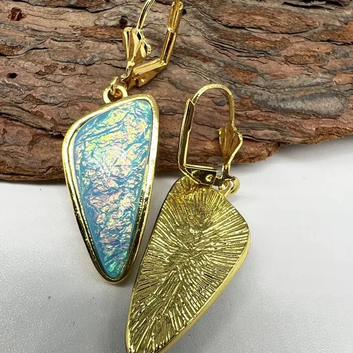Vintage Style Irregular Inlaid Green Stone Earrings for Women Gold Pendant Jewelry
