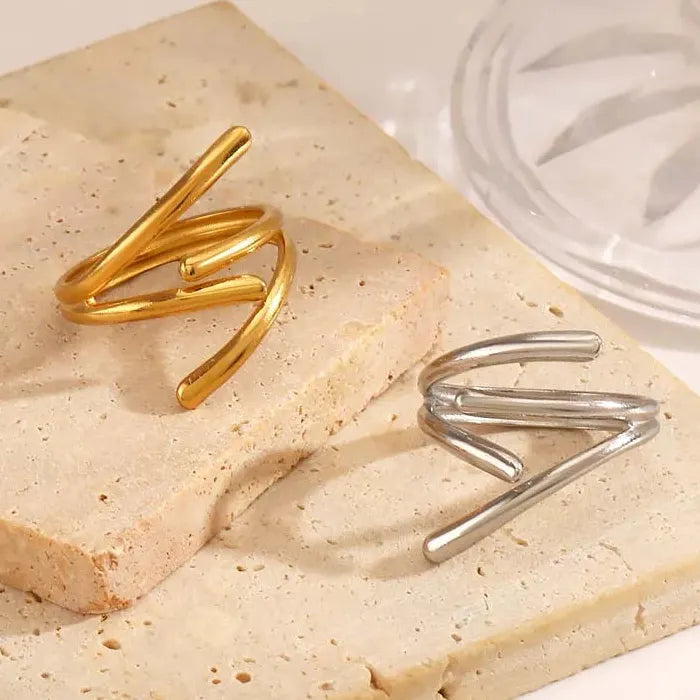 Adjustable Gold Color Stainless Steel Geometric Open Ring for Men Women Jewelry