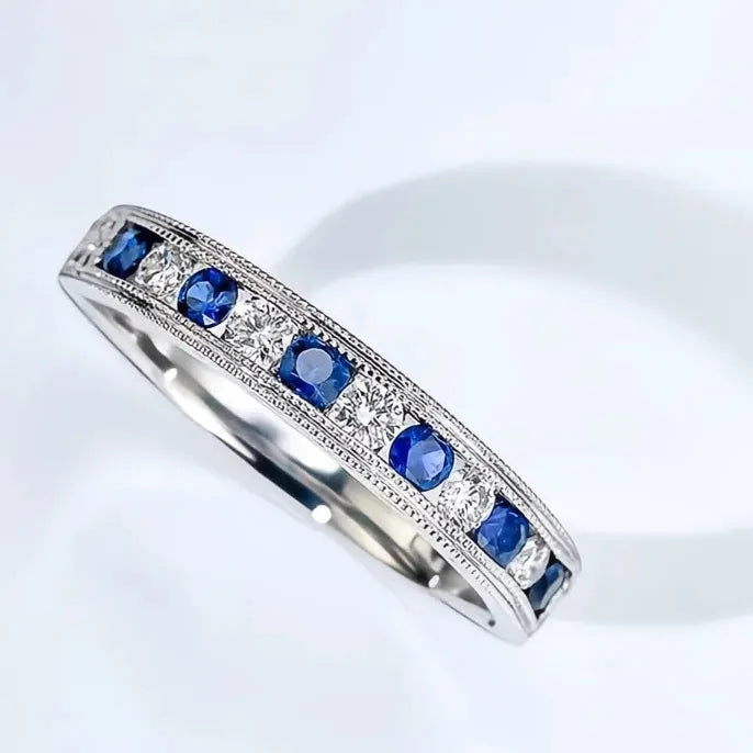 Blue White Cubic Zirconia Brass Eternity Wedding Band Ring for Women