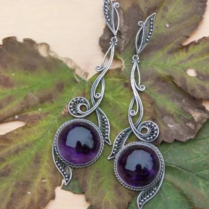 Elegant Retro Purple Imitation Crystal Drop Earrings Zinc Alloy Women’s Jewelry