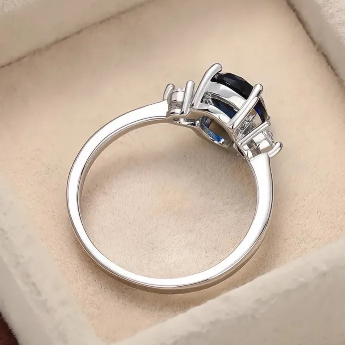 Noble Blue Cubic Zirconia Silver Wedding Ring for Women Anniversary Gift