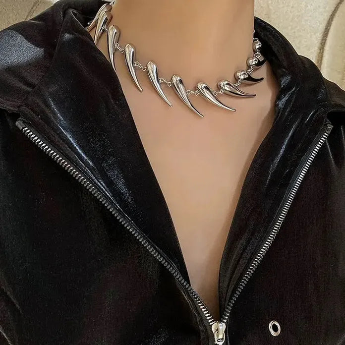 Stainless Steel Hiphop Punk Rivet Thorn Chain Circle Choker Necklace Men Women