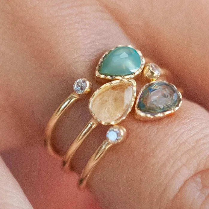 Geometric Colored Pear Acrylic Resizable Rings for Women with CZ Jewelry